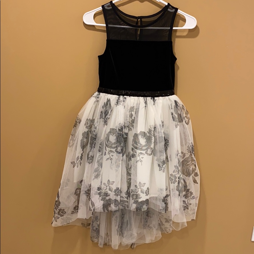 Black And White Velvet Tulle Dress